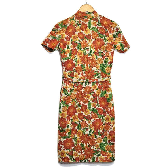 ZARA Floral Short Sleeve Mock Neck Jacquard Straight Sheath Midi Dress Size S - Picture 8 of 16
